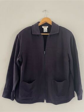 Talbots Vintage Dark Navy Full-Zip Jacket with Shoulder Pads